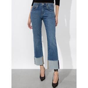 Alice + Olivia Abilene Cuffed Jeans Blue Medium Wash Folded Straight Denim Sz 29